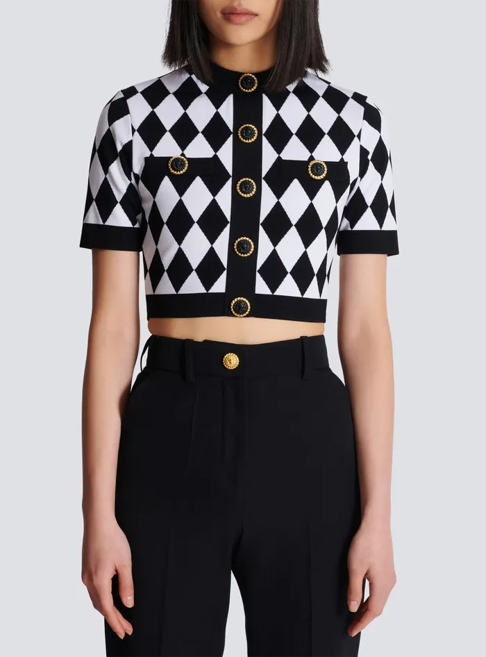 Balmain Diamond Jacquard Knit Top Black Women Tops And Shirts