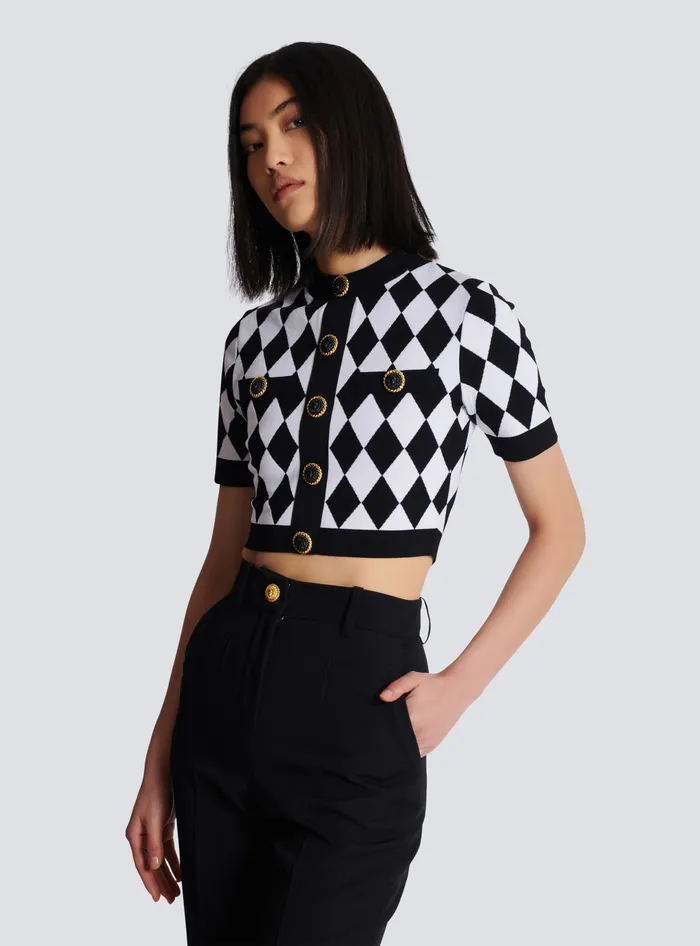 Balmain Diamond Jacquard Knit Top Black Women Tops And Shirts