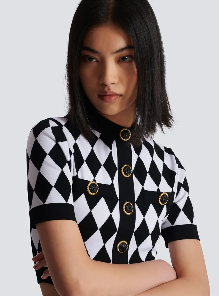 Balmain Diamond Jacquard Knit Top Black Women Tops And Shirts