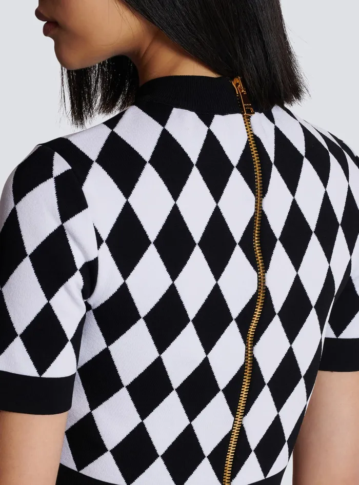 Balmain Diamond Jacquard Knit Top Black Women Tops And Shirts
