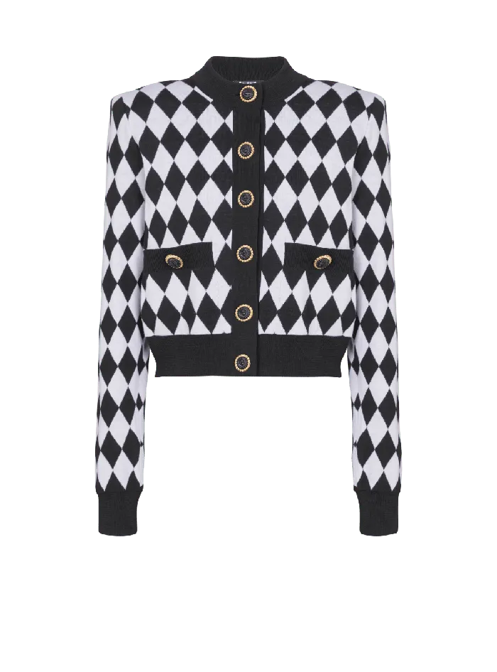 Balmain Diamond Knit Cardigan Black Women Knitwear