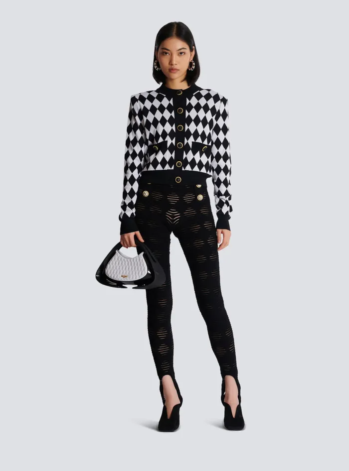 Balmain Diamond Knit Cardigan Black Women Knitwear