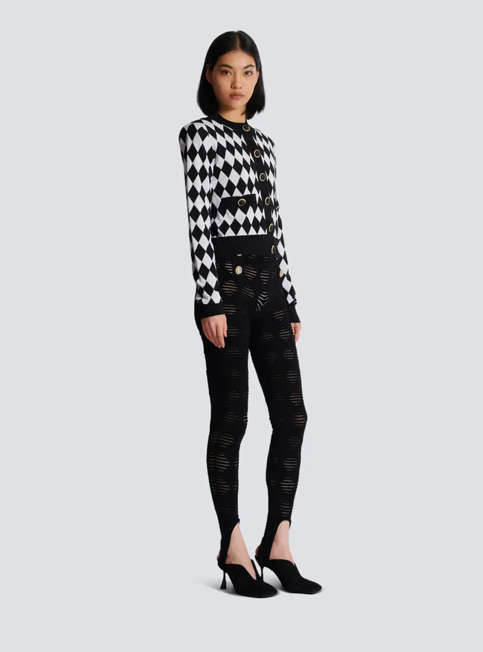 Balmain Diamond Knit Cardigan Black Women Knitwear