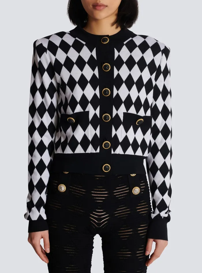 Balmain Diamond Knit Cardigan Black Women Knitwear