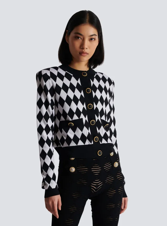 Balmain Diamond Knit Cardigan Black Women Knitwear