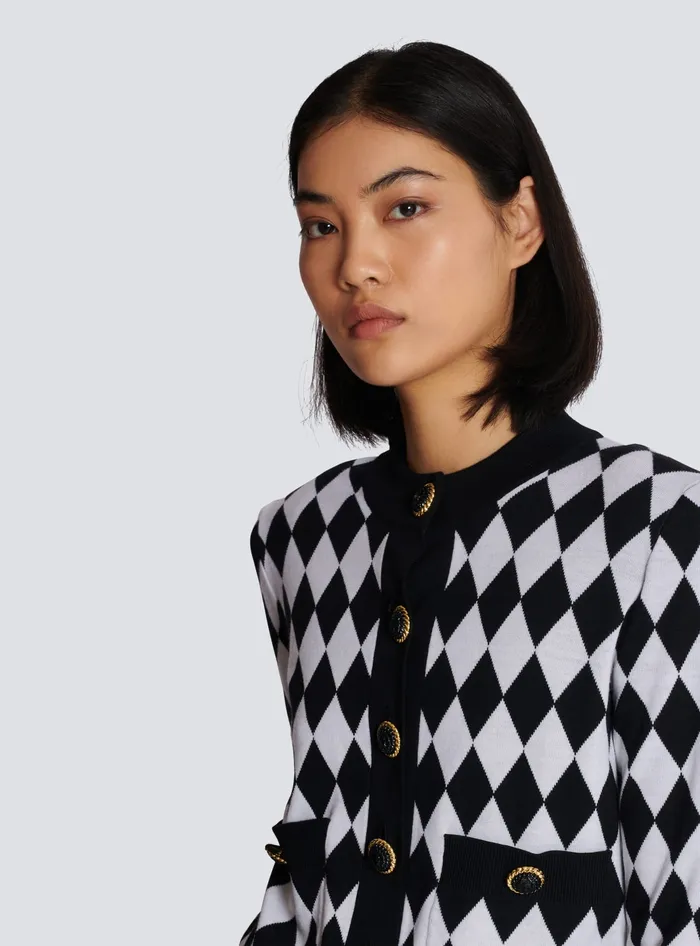 Balmain Diamond Knit Cardigan Black Women Knitwear