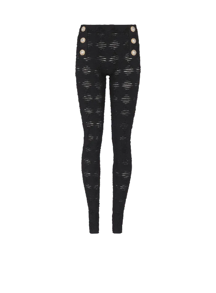 Balmain Diamond Knit Leggings With 6 Buttons Black Women Trousers And Shorts