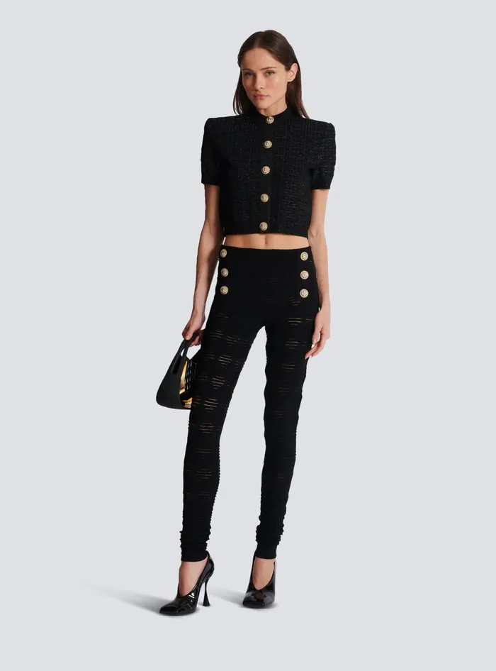 Balmain Diamond Knit Leggings With 6 Buttons Black Women Trousers And Shorts