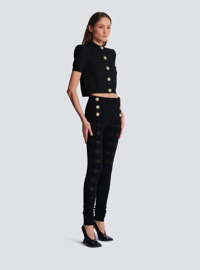 Balmain Diamond Knit Leggings With 6 Buttons Black Women Trousers And Shorts