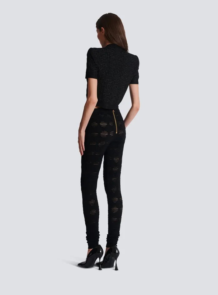 Balmain Diamond Knit Leggings With 6 Buttons Black Women Trousers And Shorts
