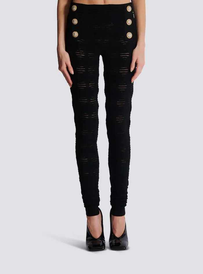 Balmain Diamond Knit Leggings With 6 Buttons Black Women Trousers And Shorts