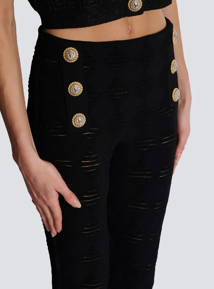 Balmain Diamond Knit Leggings With 6 Buttons Black Women Trousers And Shorts