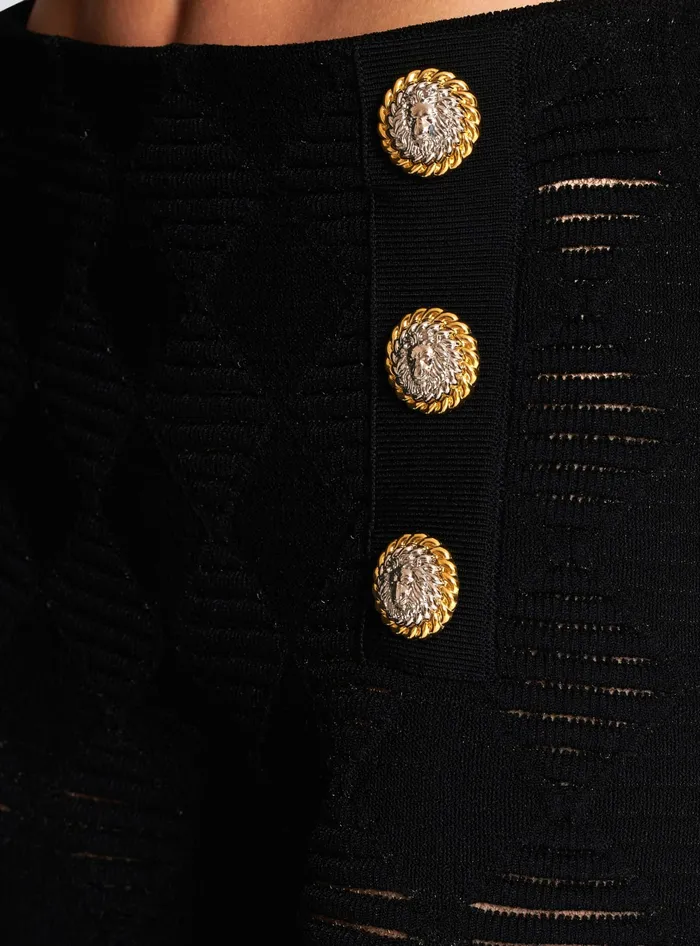 Balmain Diamond Knit Leggings With 6 Buttons Black Women Trousers And Shorts
