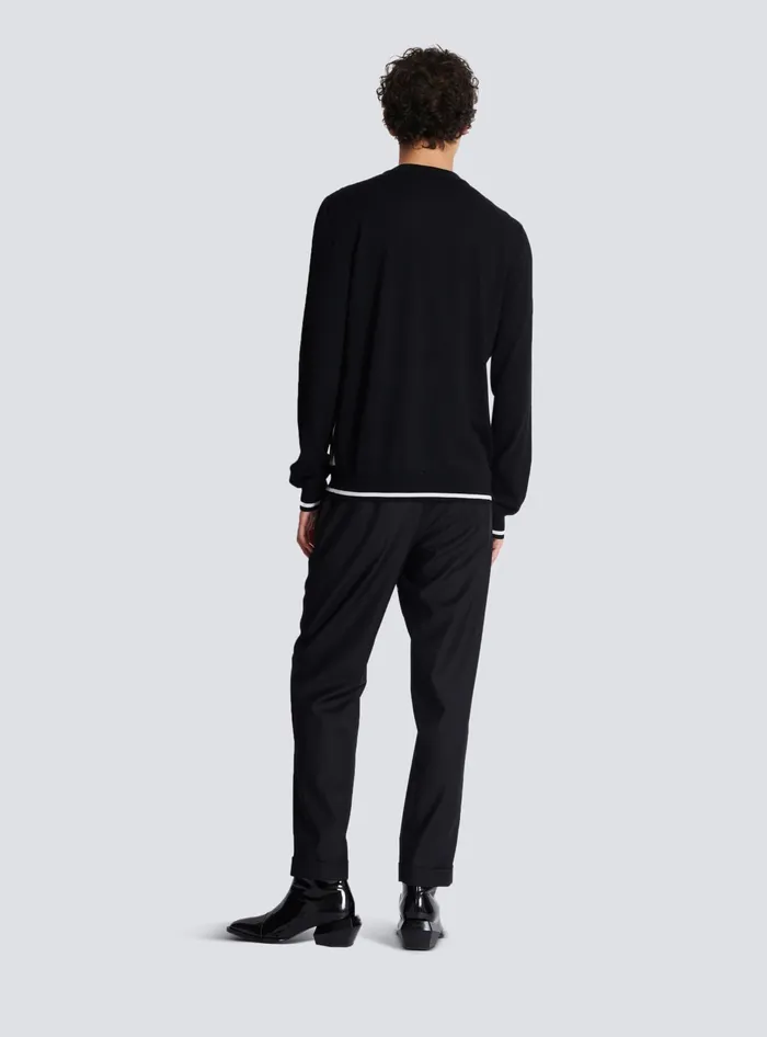 Balmain Diamond Paris Twotone Jacquard Jumper Black Men Knitwear
