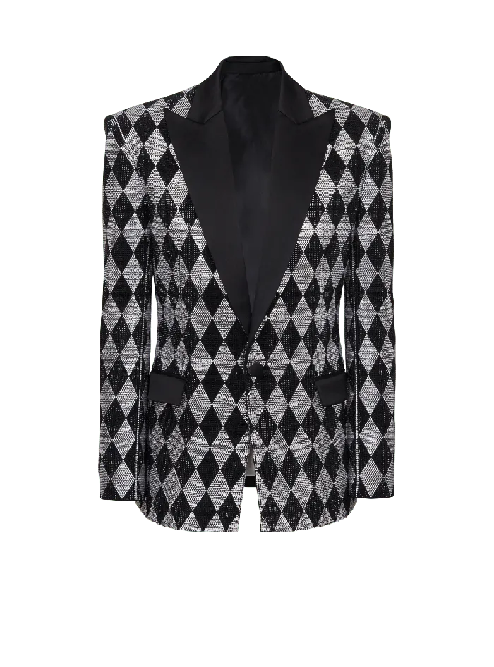 Balmain Diamond Rhinestone 1button Jacket Black Men Jackets And Blazers