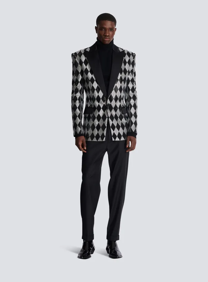 Balmain Diamond Rhinestone 1button Jacket Black Men Jackets And Blazers