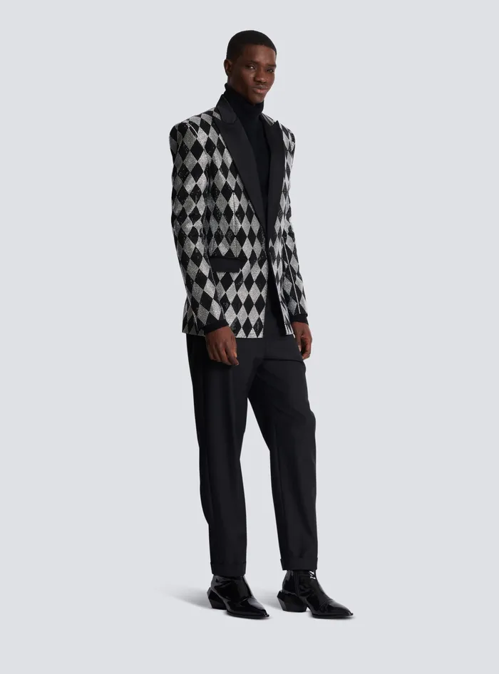 Balmain Diamond Rhinestone 1button Jacket Black Men Jackets And Blazers