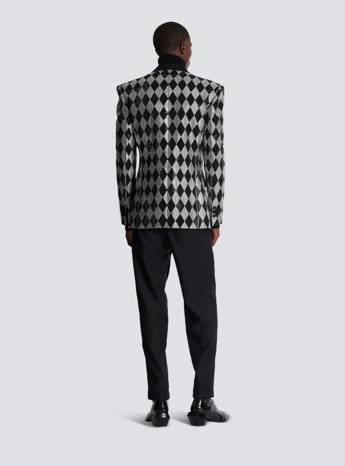 Balmain Diamond Rhinestone 1button Jacket Black Men Jackets And Blazers