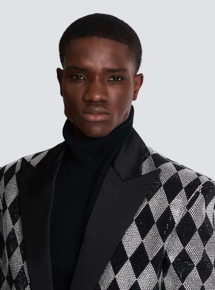 Balmain Diamond Rhinestone 1button Jacket Black Men Jackets And Blazers