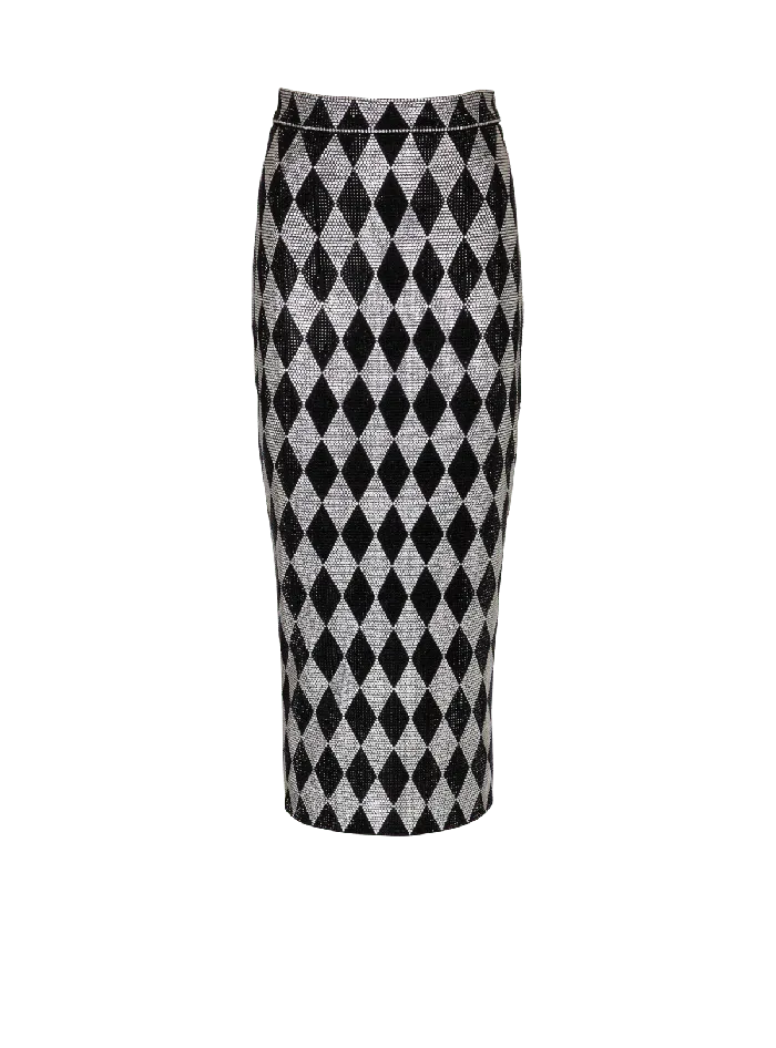 Balmain Diamond Rhinestone Midi Skirt Black Women Skirts