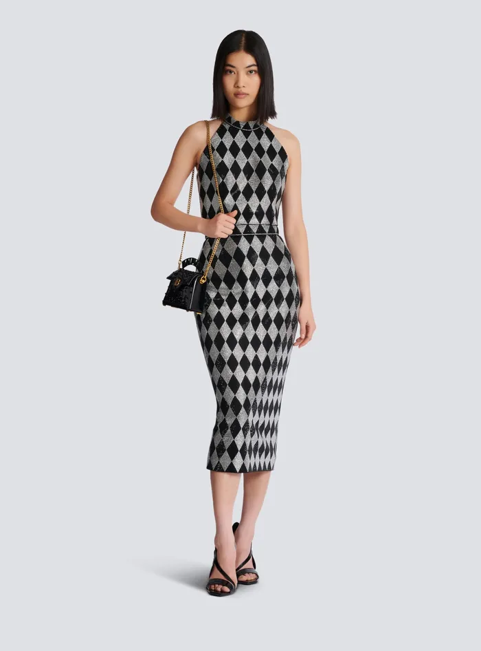 Balmain Diamond Rhinestone Midi Skirt Black Women Skirts