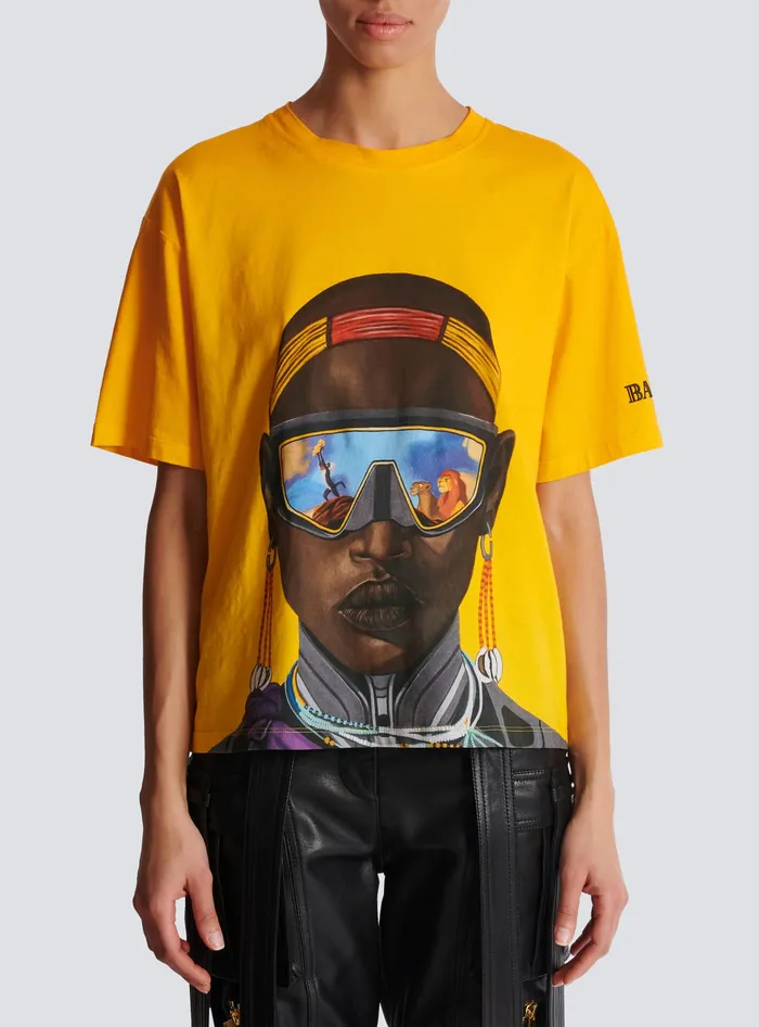 Balmain Disney X The Lion King 8211 Relaxed Tshirt With Nika Mtwana Print Multicolor Women TShirts
