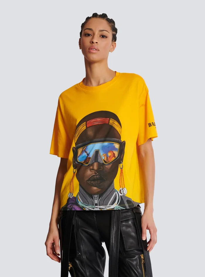 Balmain Disney X The Lion King 8211 Relaxed Tshirt With Nika Mtwana Print Multicolor Women TShirts