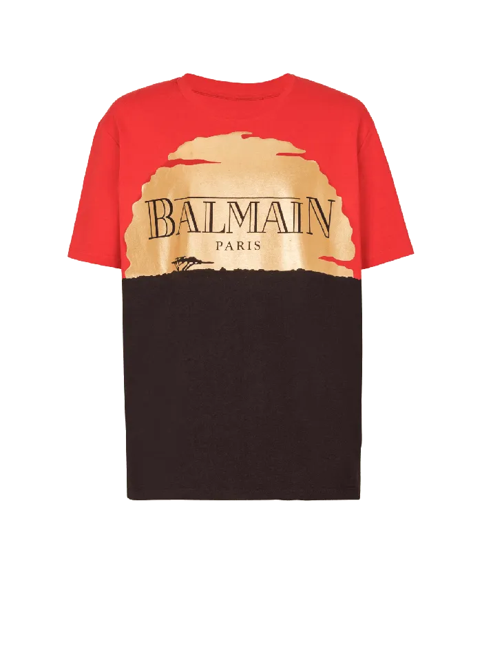Balmain Disney X The Lion King 8211 Relaxed Tshirt With Sunset Print Red Men TShirts