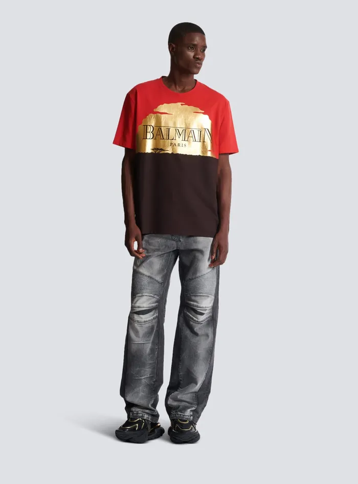Balmain Disney X The Lion King 8211 Relaxed Tshirt With Sunset Print Red Men TShirts
