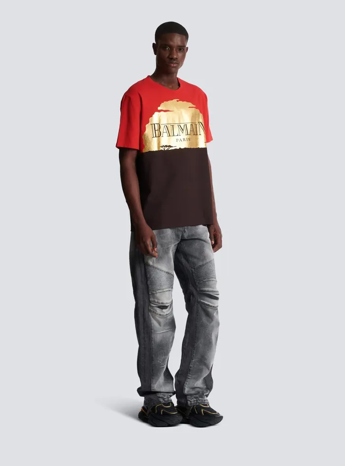 Balmain Disney X The Lion King 8211 Relaxed Tshirt With Sunset Print Red Men TShirts