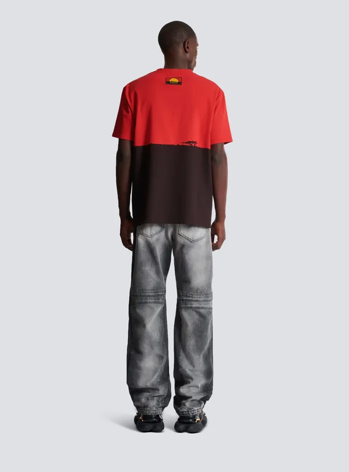 Balmain Disney X The Lion King 8211 Relaxed Tshirt With Sunset Print Red Men TShirts