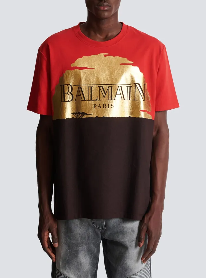 Balmain Disney X The Lion King 8211 Relaxed Tshirt With Sunset Print Red Men TShirts