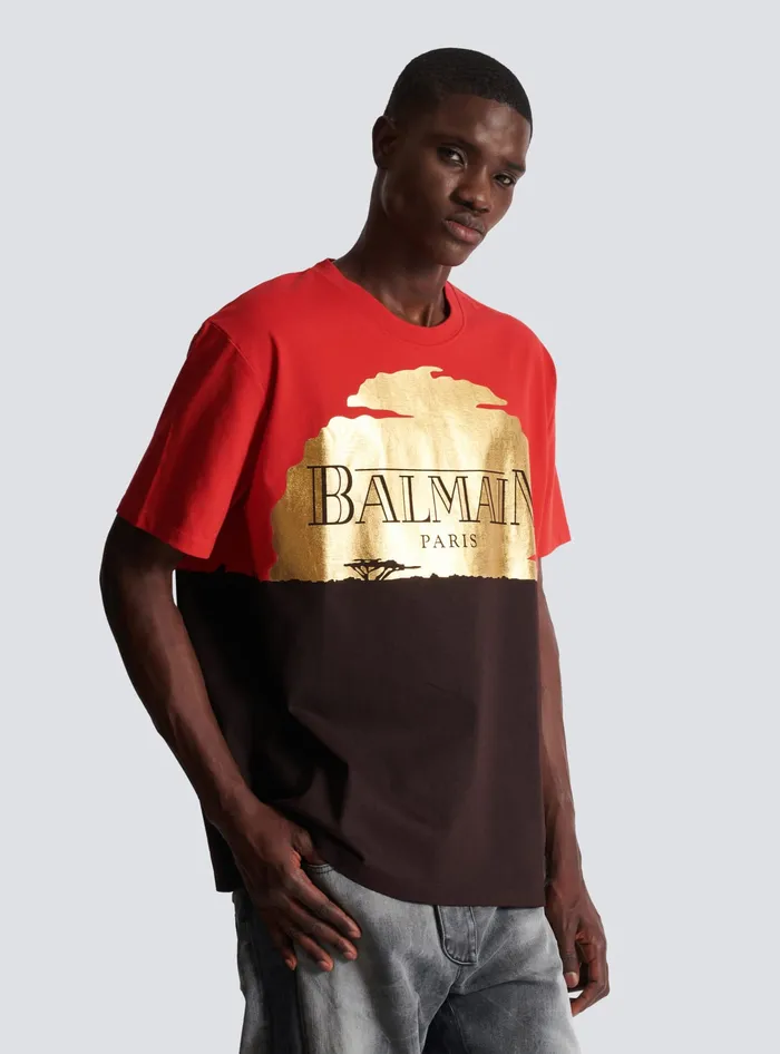 Balmain Disney X The Lion King 8211 Relaxed Tshirt With Sunset Print Red Men TShirts
