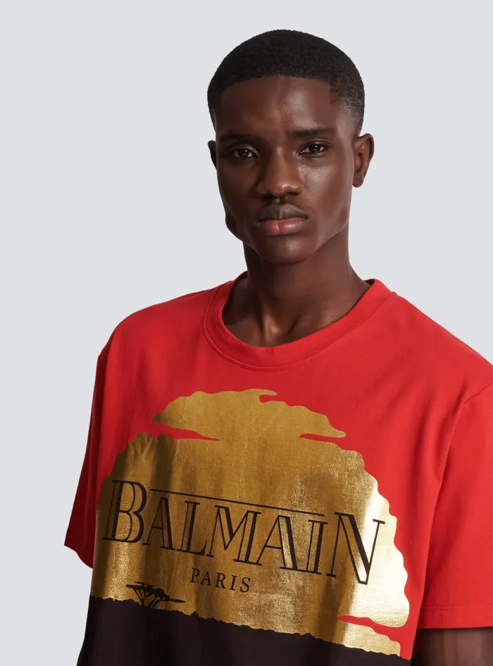 Balmain Disney X The Lion King 8211 Relaxed Tshirt With Sunset Print Red Men TShirts