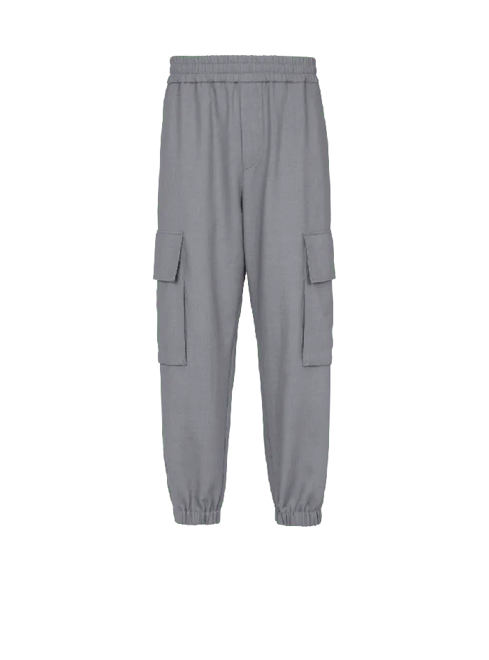 Balmain Double Crepe Wool Cargo Trousers Grey Men Trousers And Shorts