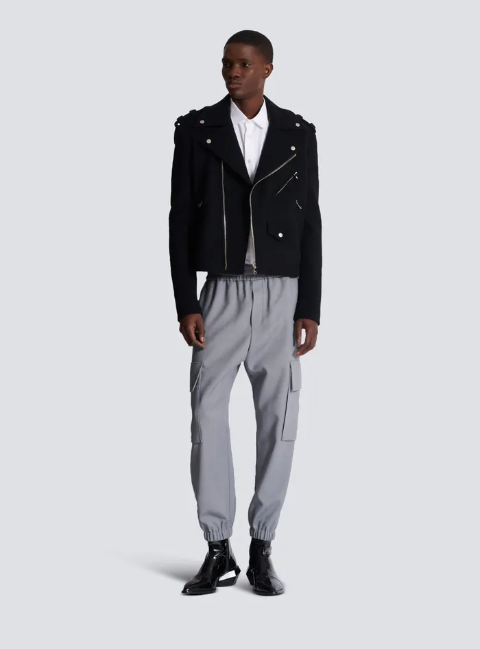 Balmain Double Crepe Wool Cargo Trousers Grey Men Trousers And Shorts