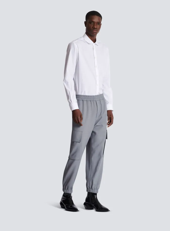 Balmain Double Crepe Wool Cargo Trousers Grey Men Trousers And Shorts