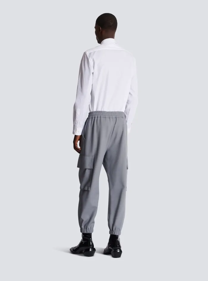 Balmain Double Crepe Wool Cargo Trousers Grey Men Trousers And Shorts