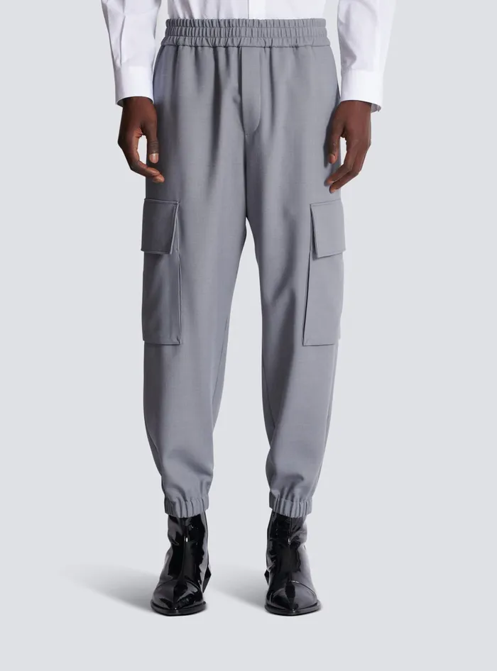 Balmain Double Crepe Wool Cargo Trousers Grey Men Trousers And Shorts