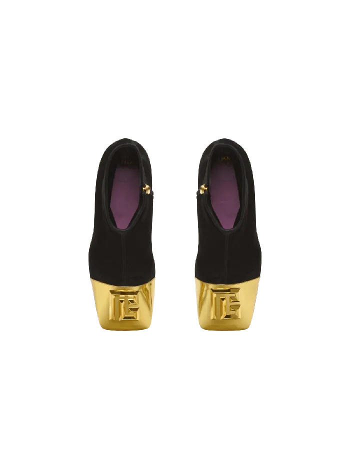 Balmain Edna Ankle Boots In Suede And Mirrored Leather Black Women Boots