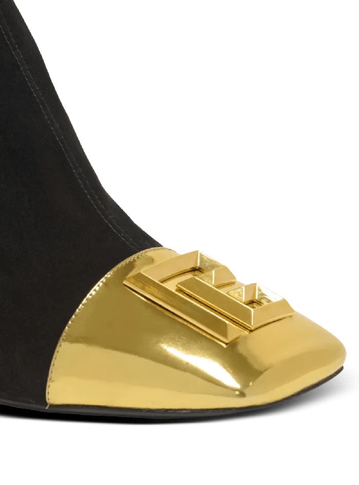 Balmain Edna Ankle Boots In Suede And Mirrored Leather Black Women Boots