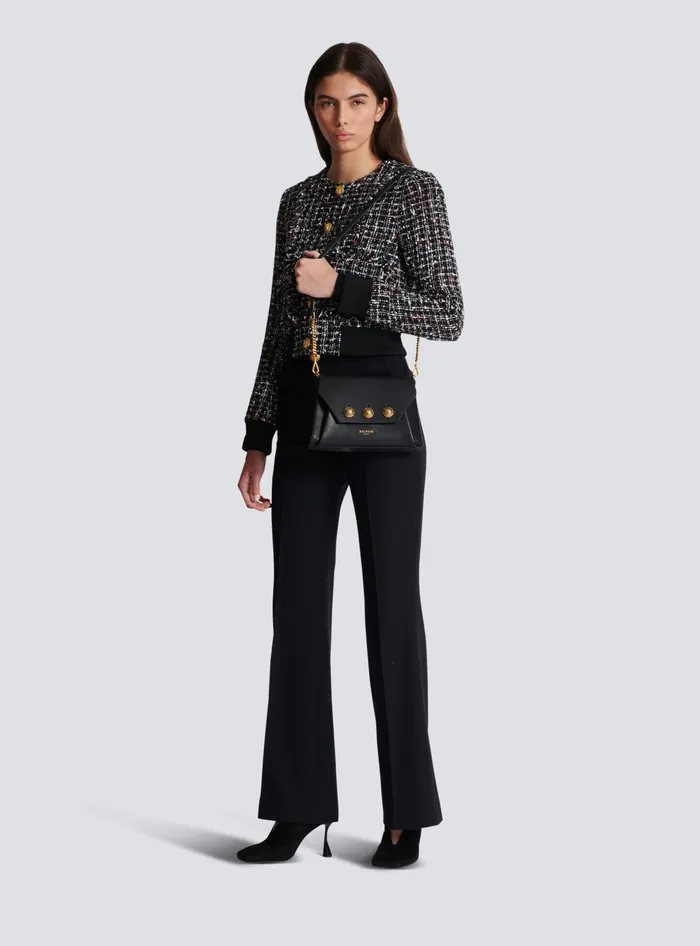 Balmain Emblegraveme Flap Grained Calfskin Bag Black Women Clutches