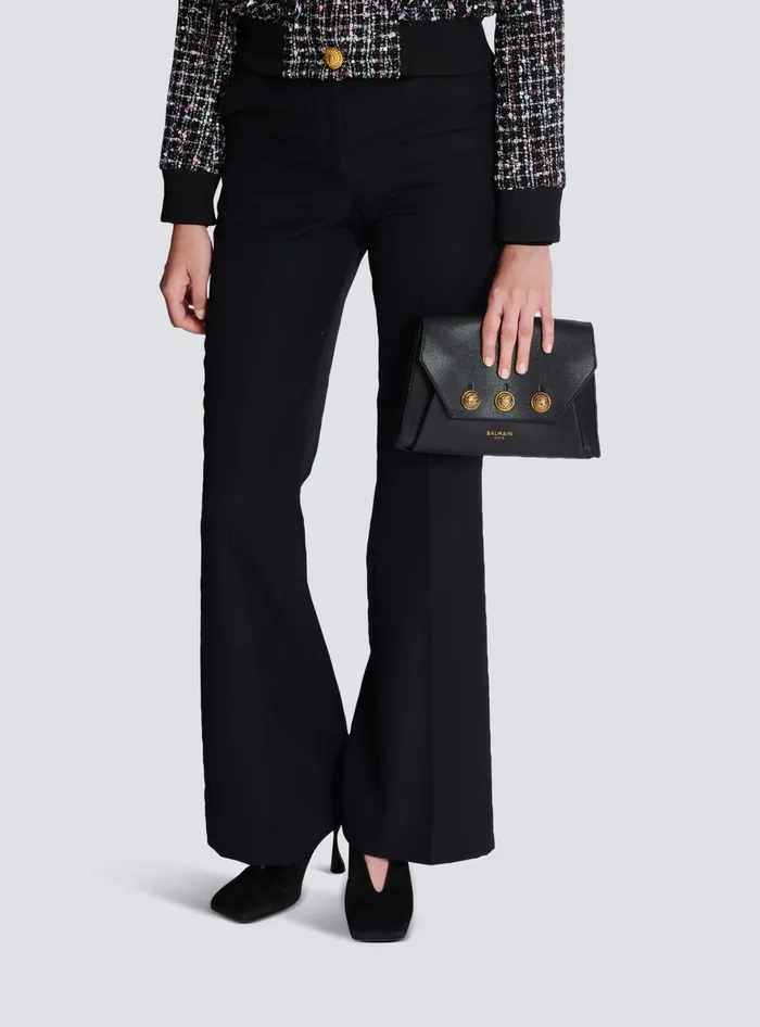 Balmain Emblegraveme Flap Grained Calfskin Bag Black Women Clutches