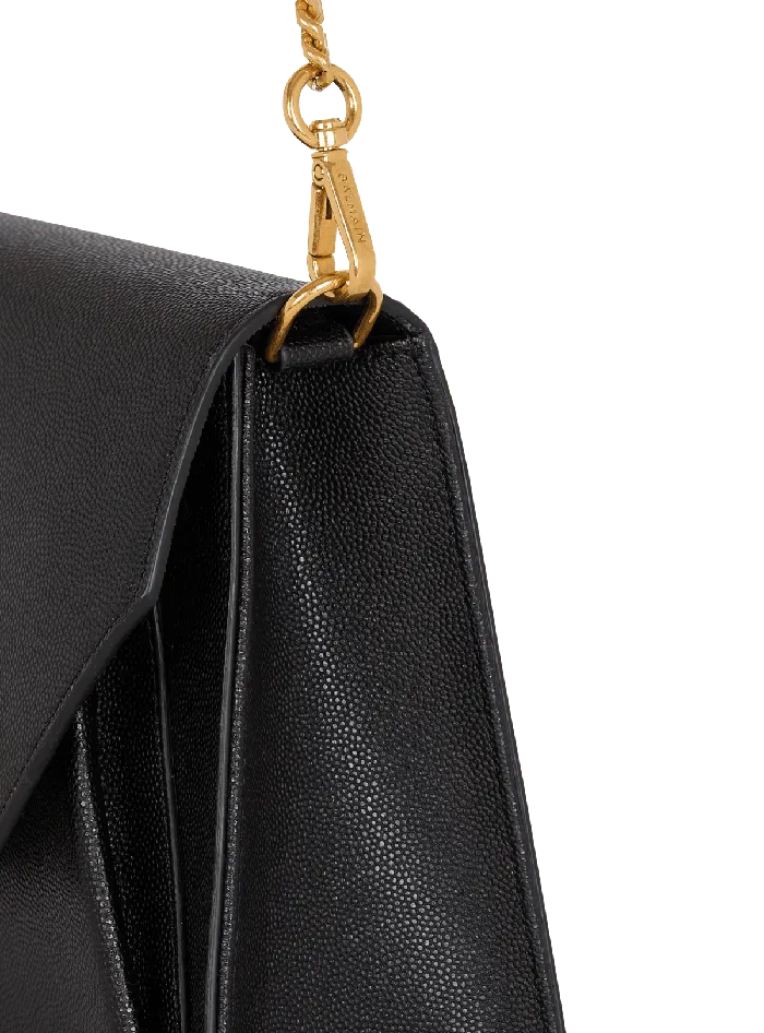 Balmain Emblegraveme Flap Grained Calfskin Bag Black Women Clutches