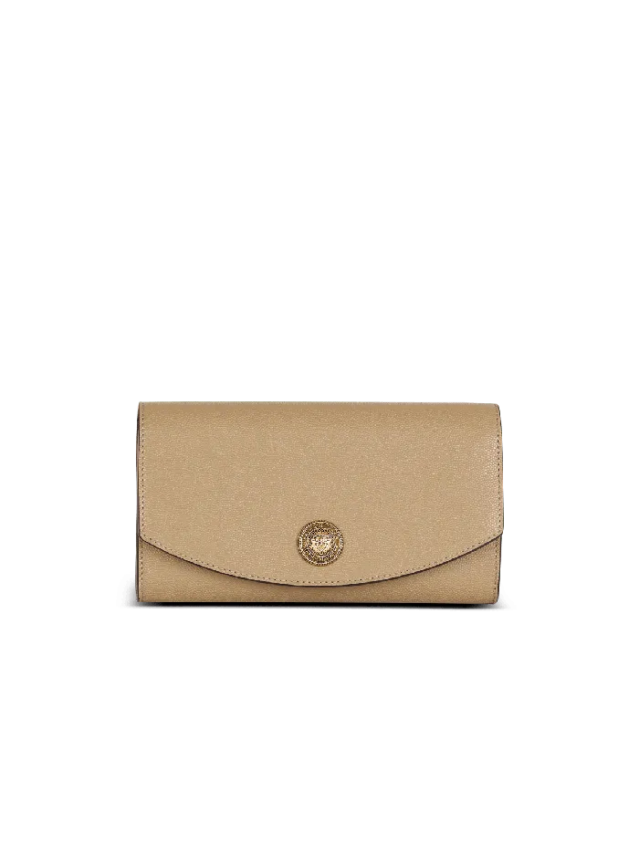 Balmain Emblegraveme Grained Calfskin Clutch Brown Women Small Leather Goods