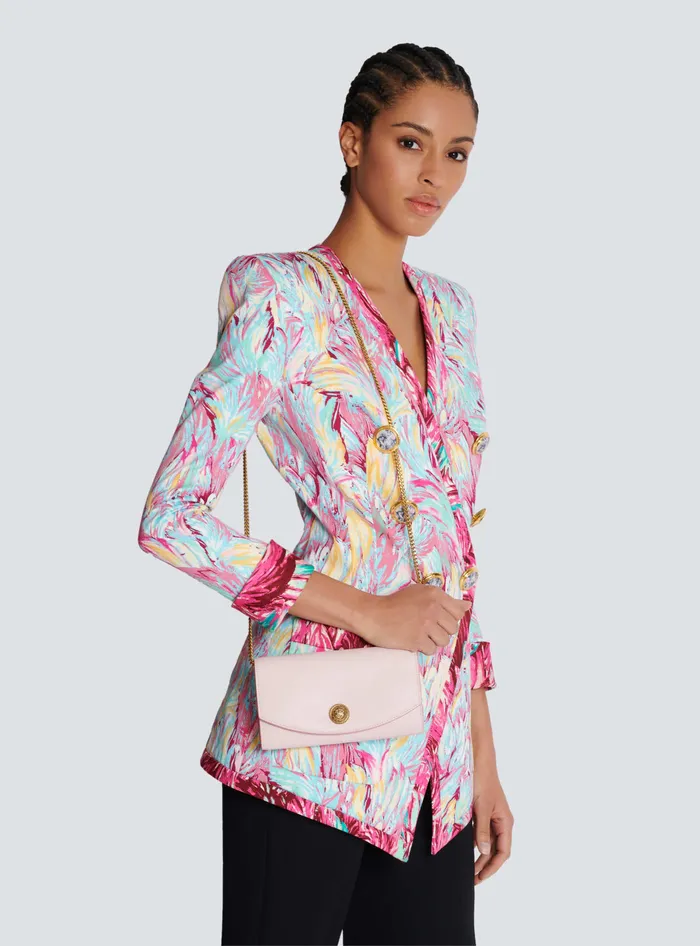 Balmain Emblegraveme Grained Calfskin Clutch Pink Women Small Leather Goods