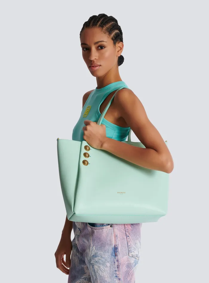 Balmain Emblegraveme Grained Calfskin Tote Bag Blue Women Tote Bags