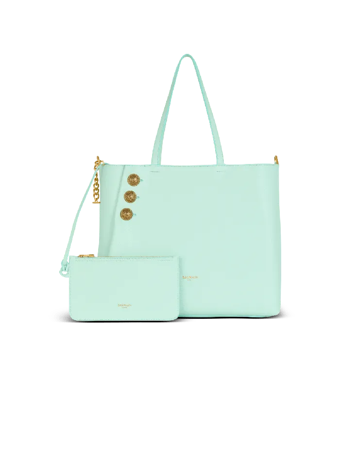 Balmain Emblegraveme Grained Calfskin Tote Bag Blue Women Tote Bags
