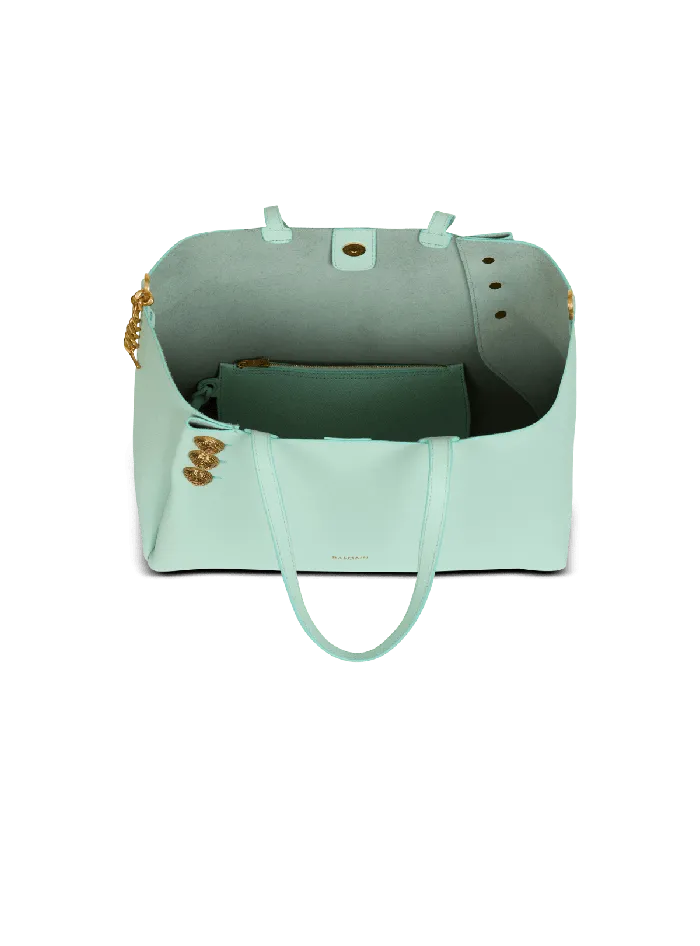 Balmain Emblegraveme Grained Calfskin Tote Bag Blue Women Tote Bags