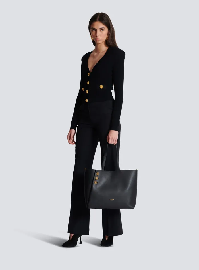 Balmain Emblegraveme Leather Tote Bag Black Women Tote Bags